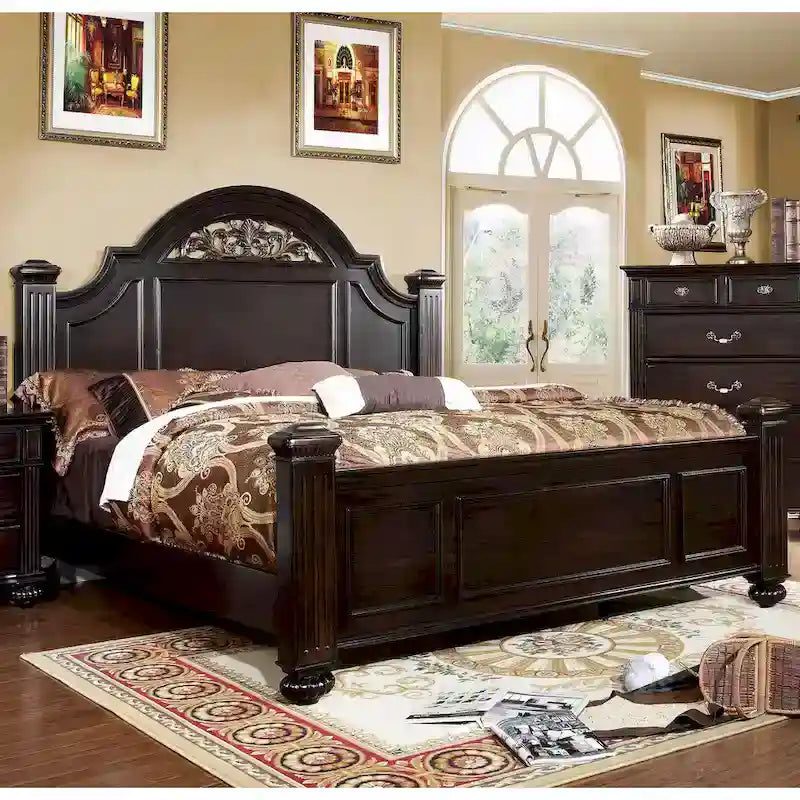 Ensemble de chambre 2 pièces en noyer traditionnel avec lit à colonnes