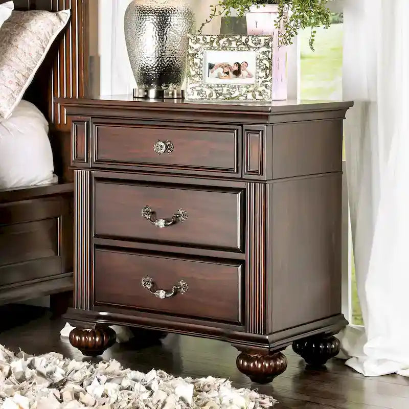 Ensemble de chambre 2 pièces en noyer traditionnel avec lit à colonnes