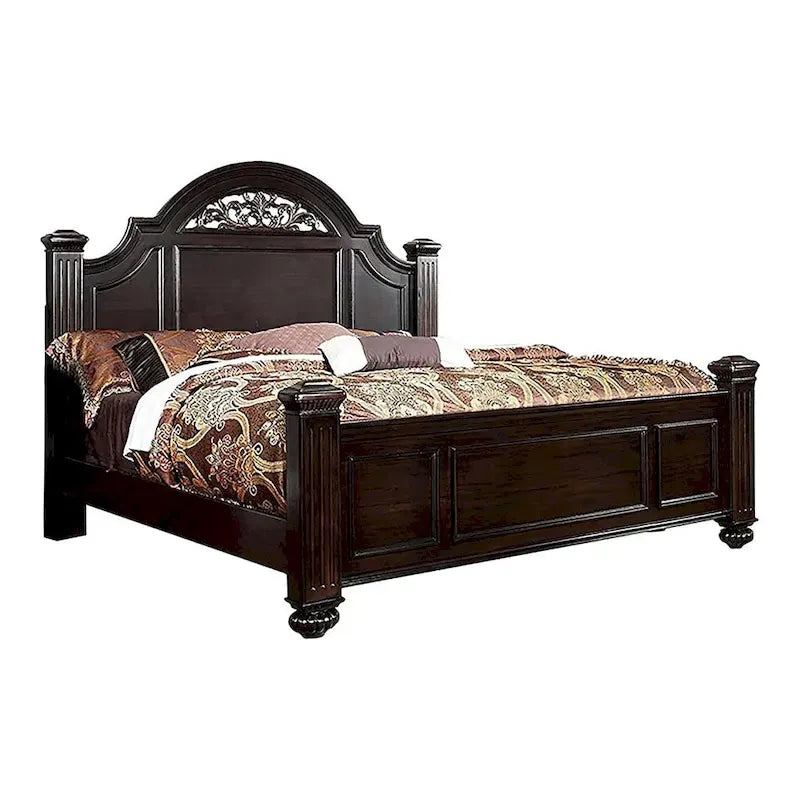 Ensemble de chambre 2 pièces en noyer traditionnel avec lit à colonnes