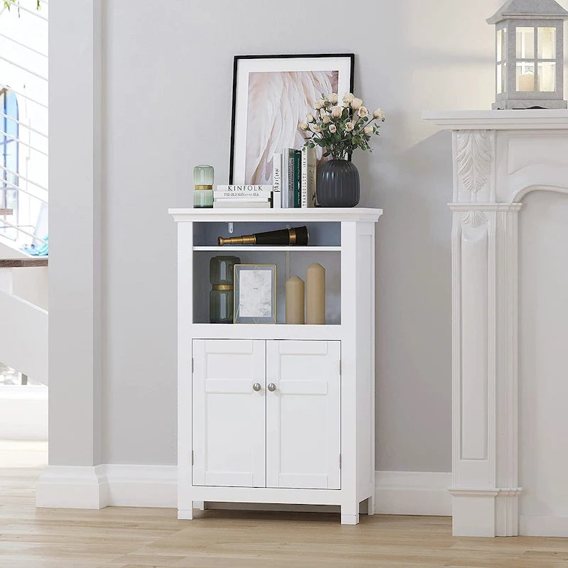 Meuble de rangement de salle de bain autoportant avec portes et étagères réglables