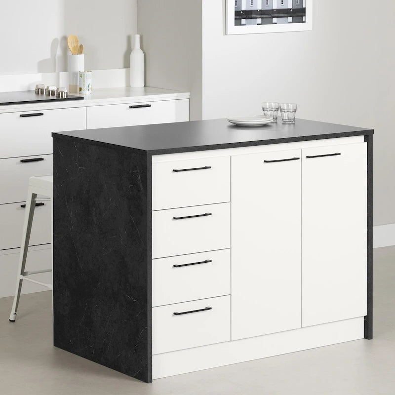 Îlot de cuisine contemporain avec 4 tiroirs et étagère réglable