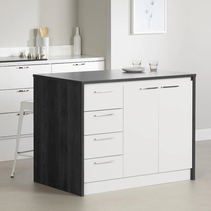 Îlot de cuisine contemporain avec 4 tiroirs et étagère réglable