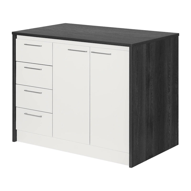 Îlot de cuisine contemporain avec 4 tiroirs et étagère réglable