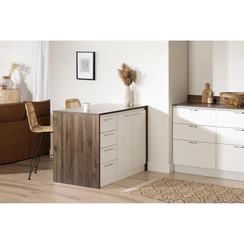 Îlot de cuisine contemporain avec 4 tiroirs et étagère réglable