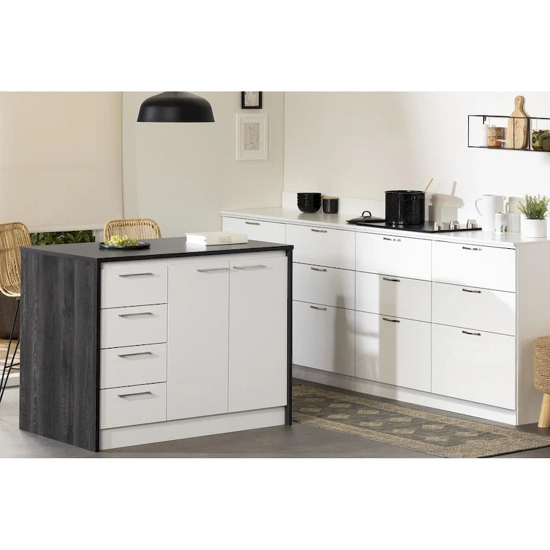 Îlot de cuisine contemporain avec 4 tiroirs et étagère réglable