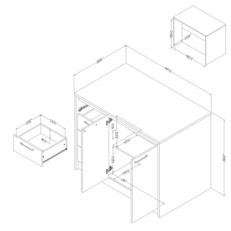 Îlot de cuisine contemporain avec 4 tiroirs et étagère réglable