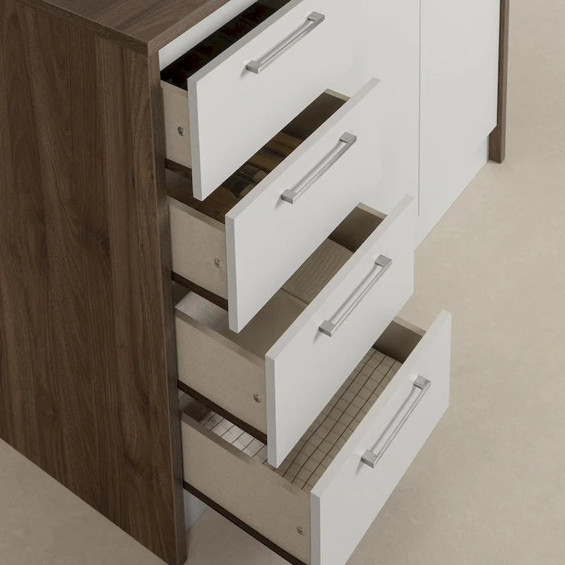 Îlot de cuisine contemporain avec 4 tiroirs et étagère réglable