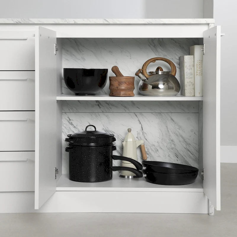 Îlot de cuisine contemporain avec 4 tiroirs et étagère réglable