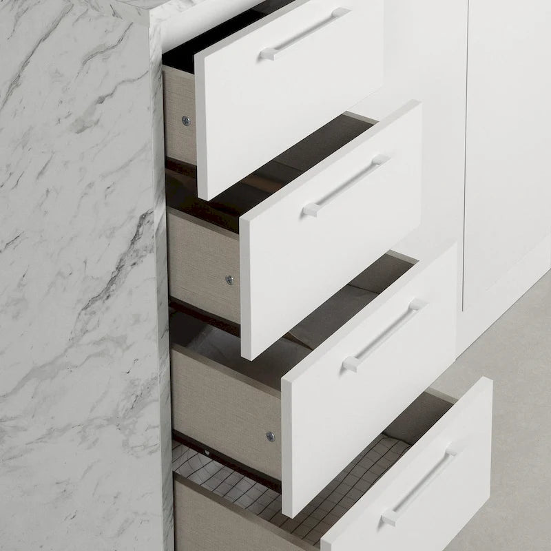 Îlot de cuisine contemporain avec 4 tiroirs et étagère réglable