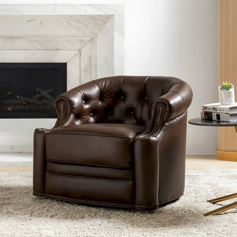 Fauteuil pivotant moderne en cuir véritable avec dossier capitonné