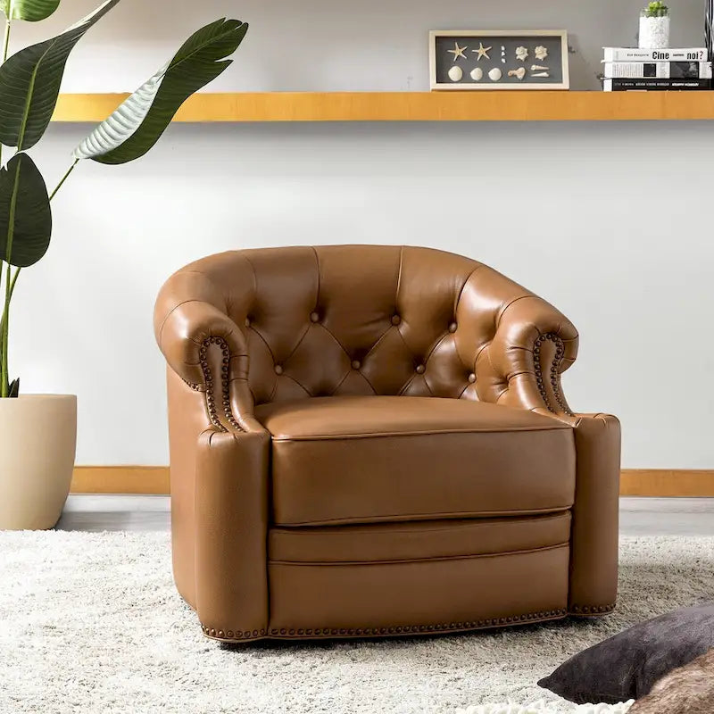 Fauteuil pivotant moderne en cuir véritable avec dossier capitonné