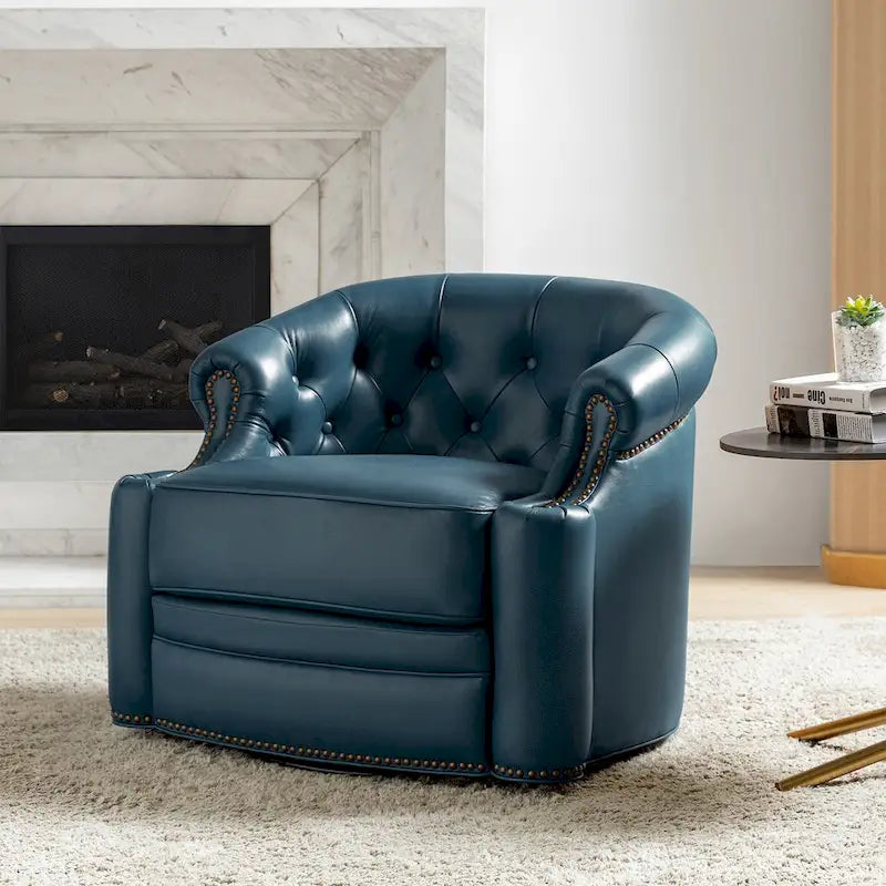 Fauteuil pivotant moderne en cuir véritable avec dossier capitonné