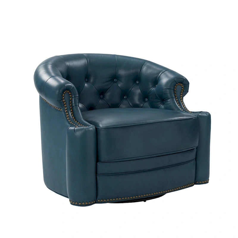 Fauteuil pivotant moderne en cuir véritable avec dossier capitonné