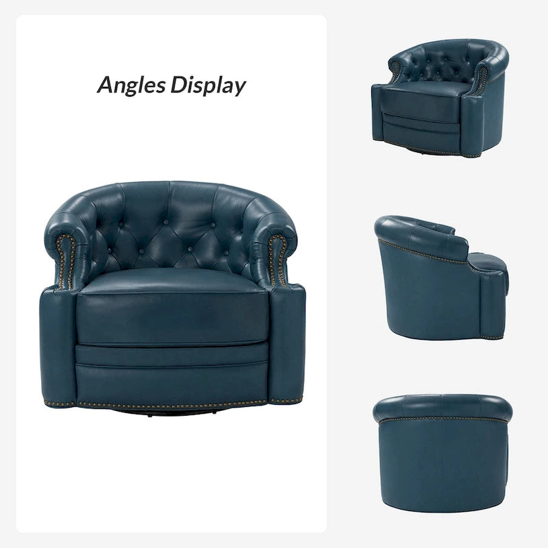 Fauteuil pivotant moderne en cuir véritable avec dossier capitonné