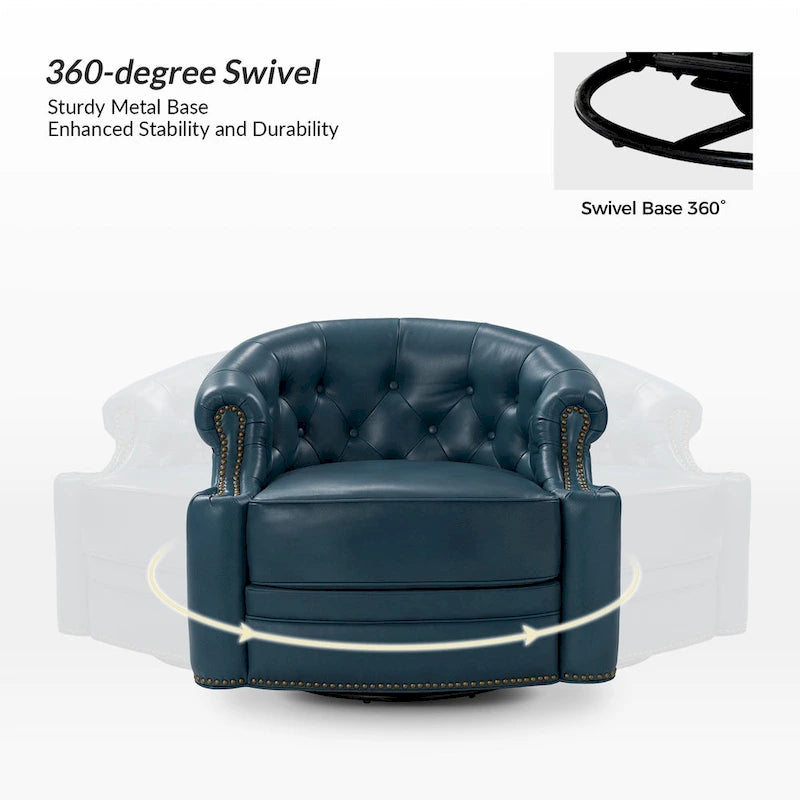 Fauteuil pivotant moderne en cuir véritable avec dossier capitonné