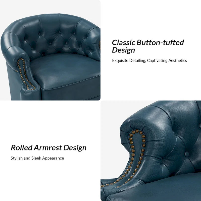 Fauteuil pivotant moderne en cuir véritable avec dossier capitonné