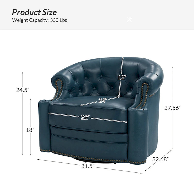Fauteuil pivotant moderne en cuir véritable avec dossier capitonné