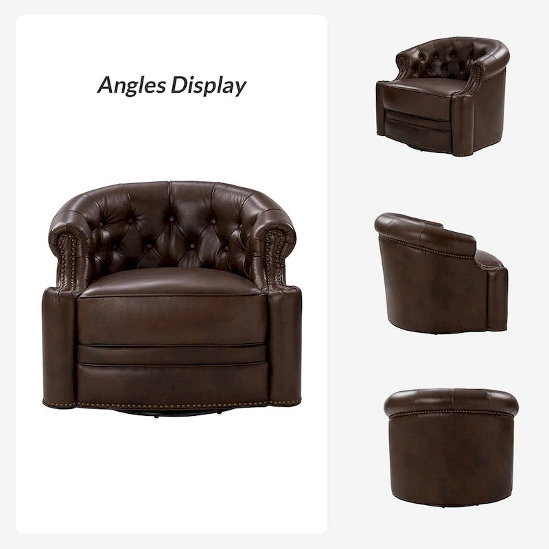 Fauteuil pivotant moderne en cuir véritable avec dossier capitonné