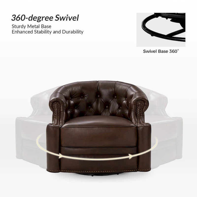 Fauteuil pivotant moderne en cuir véritable avec dossier capitonné