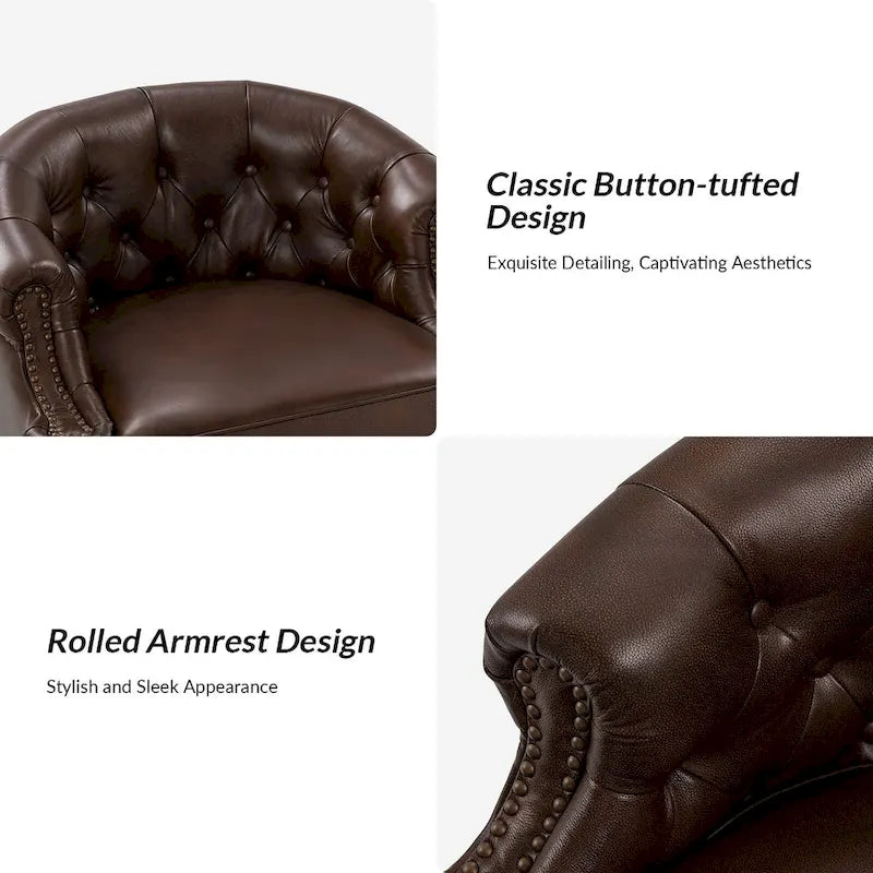 Fauteuil pivotant moderne en cuir véritable avec dossier capitonné