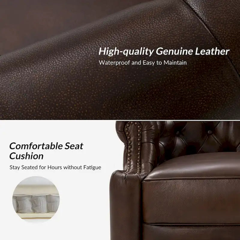 Fauteuil pivotant moderne en cuir véritable avec dossier capitonné