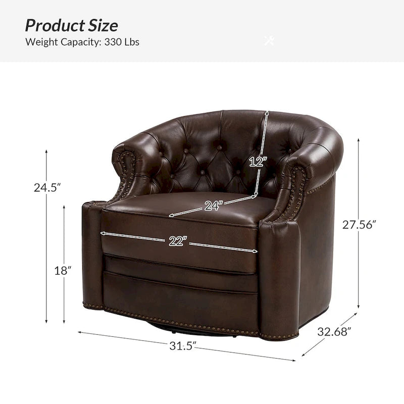 Fauteuil pivotant moderne en cuir véritable avec dossier capitonné