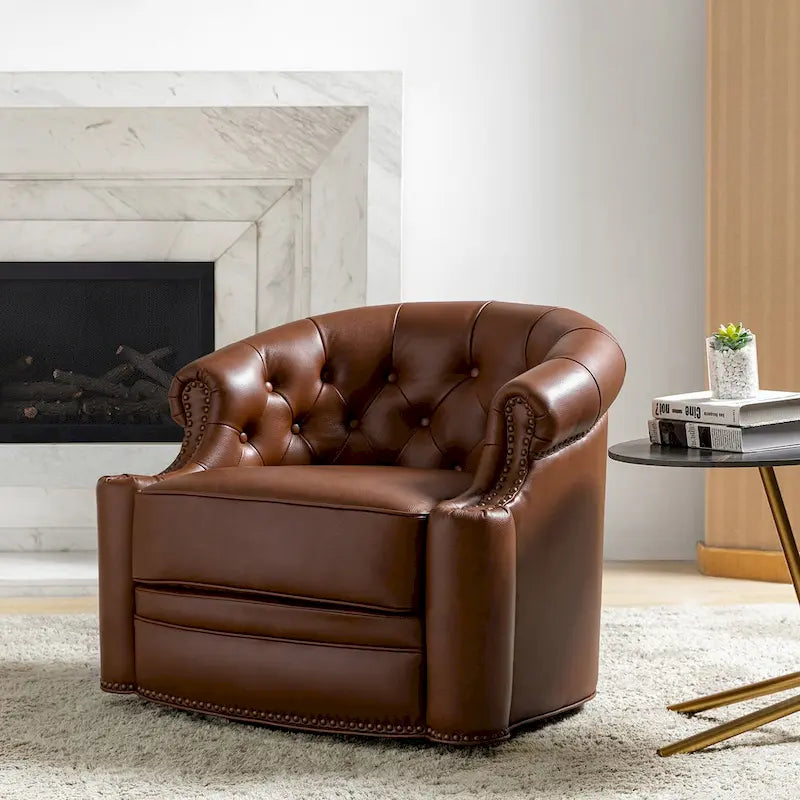 Fauteuil pivotant moderne en cuir véritable avec dossier capitonné