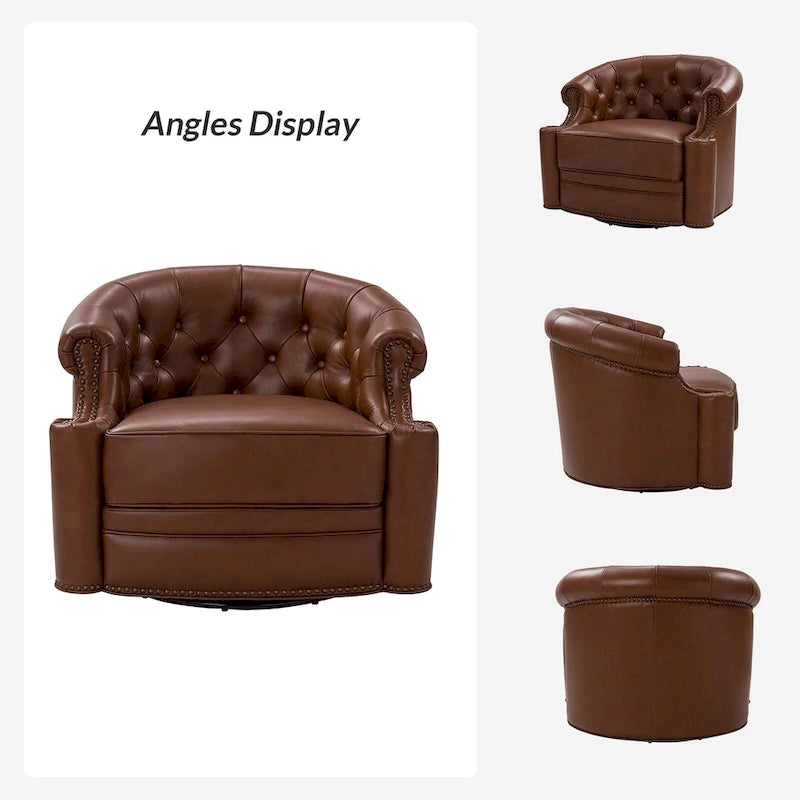 Fauteuil pivotant moderne en cuir véritable avec dossier capitonné