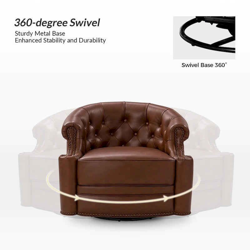 Fauteuil pivotant moderne en cuir véritable avec dossier capitonné