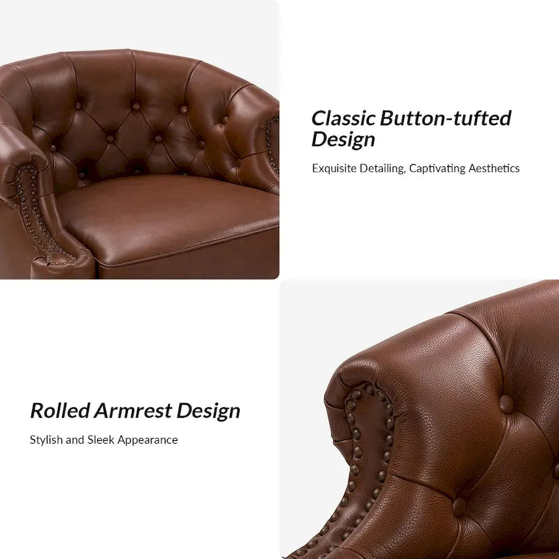 Fauteuil pivotant moderne en cuir véritable avec dossier capitonné