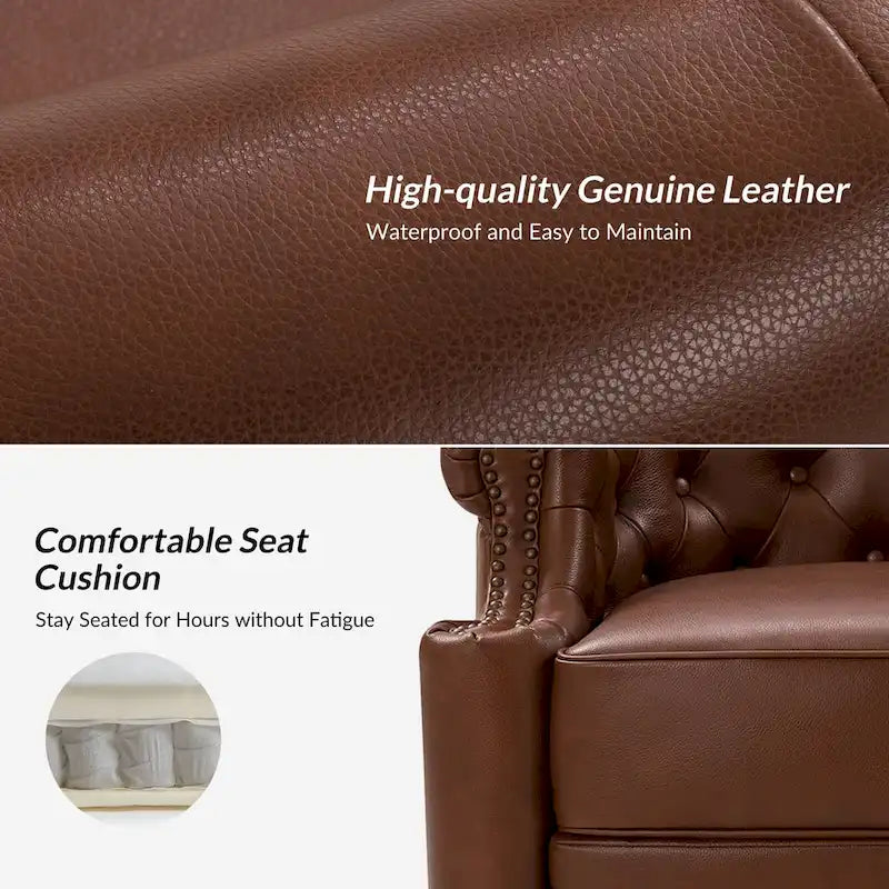 Fauteuil pivotant moderne en cuir véritable avec dossier capitonné