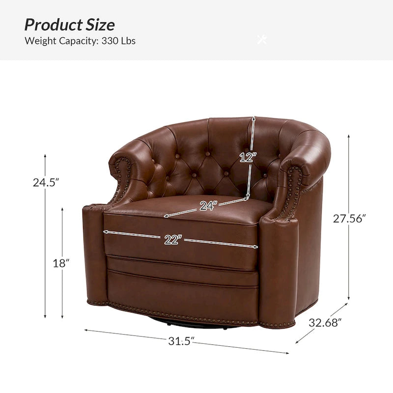 Fauteuil pivotant moderne en cuir véritable avec dossier capitonné