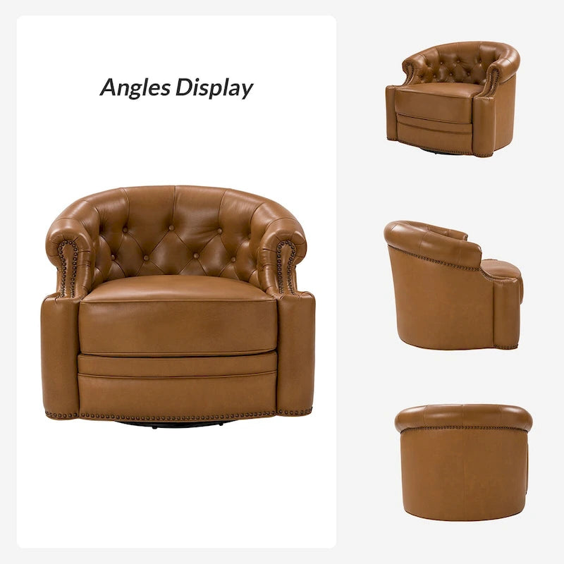 Fauteuil pivotant moderne en cuir véritable avec dossier capitonné