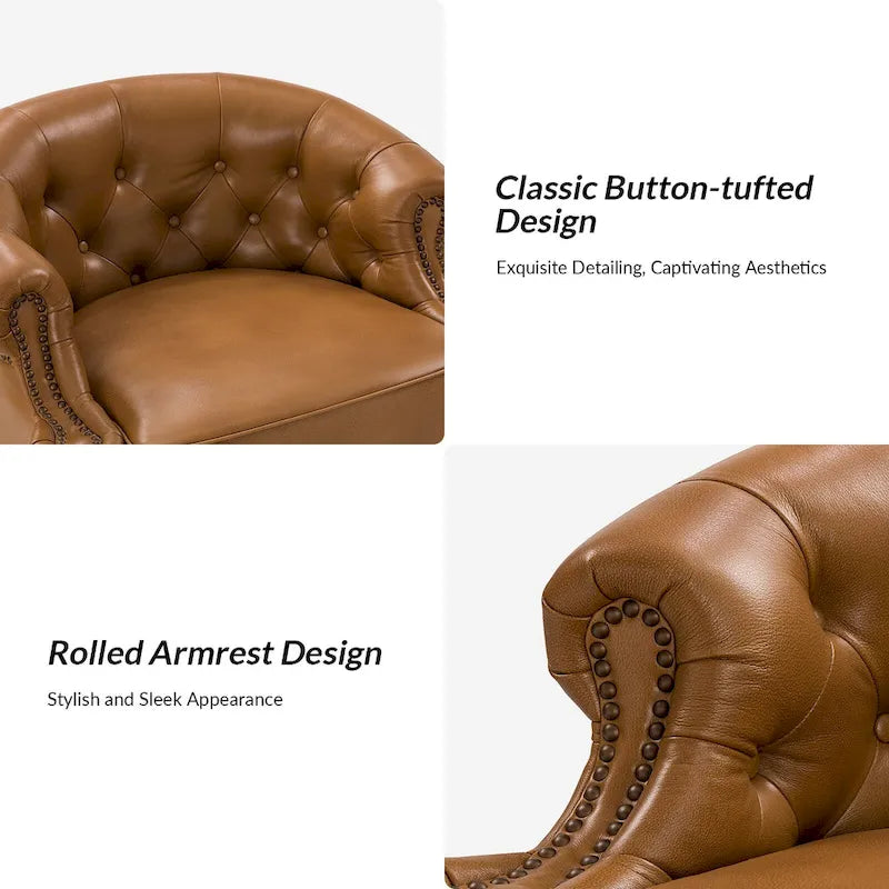 Fauteuil pivotant moderne en cuir véritable avec dossier capitonné