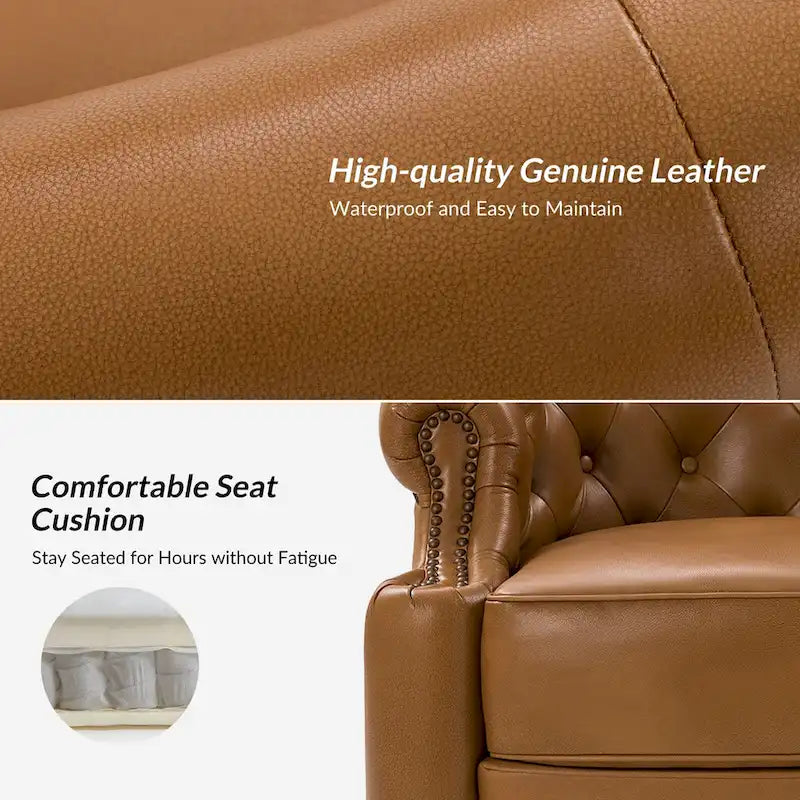 Fauteuil pivotant moderne en cuir véritable avec dossier capitonné