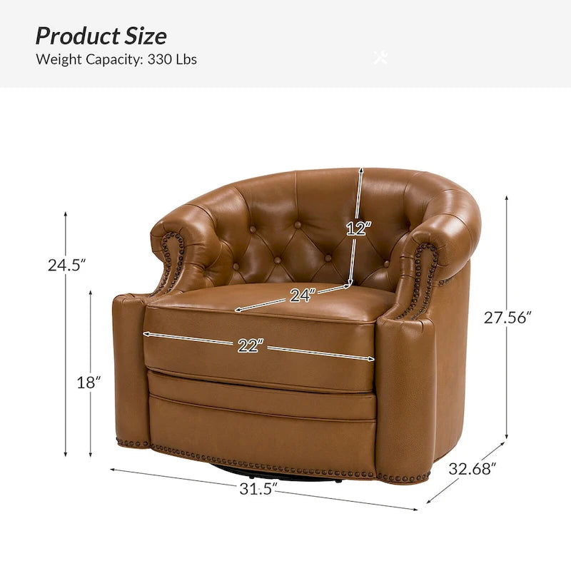 Fauteuil pivotant moderne en cuir véritable avec dossier capitonné