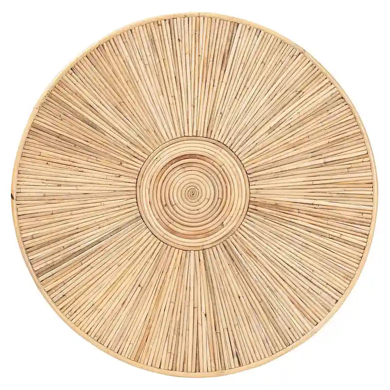 Table basse bohème ronde en rotin | Miel clair, entièrement assemblée