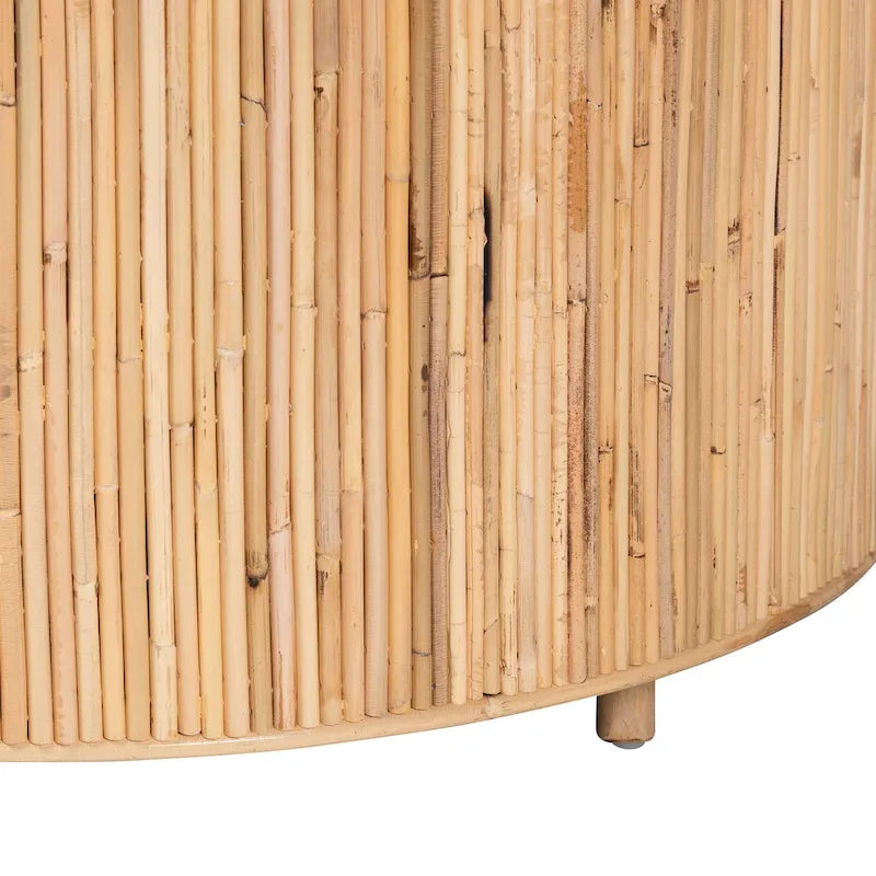 Table basse bohème ronde en rotin | Miel clair, entièrement assemblée