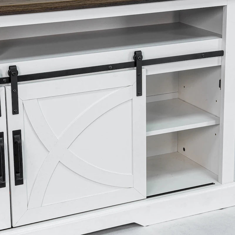 Meuble TV de 68 po style ferme avec foyer électrique de 23 po et portes coulissantes de type grange