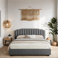 Lit plateforme relevable en velours et bois de taille Queen avec rangement