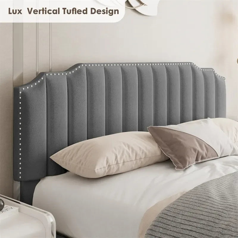 Lit plateforme relevable en velours et bois de taille Queen avec rangement