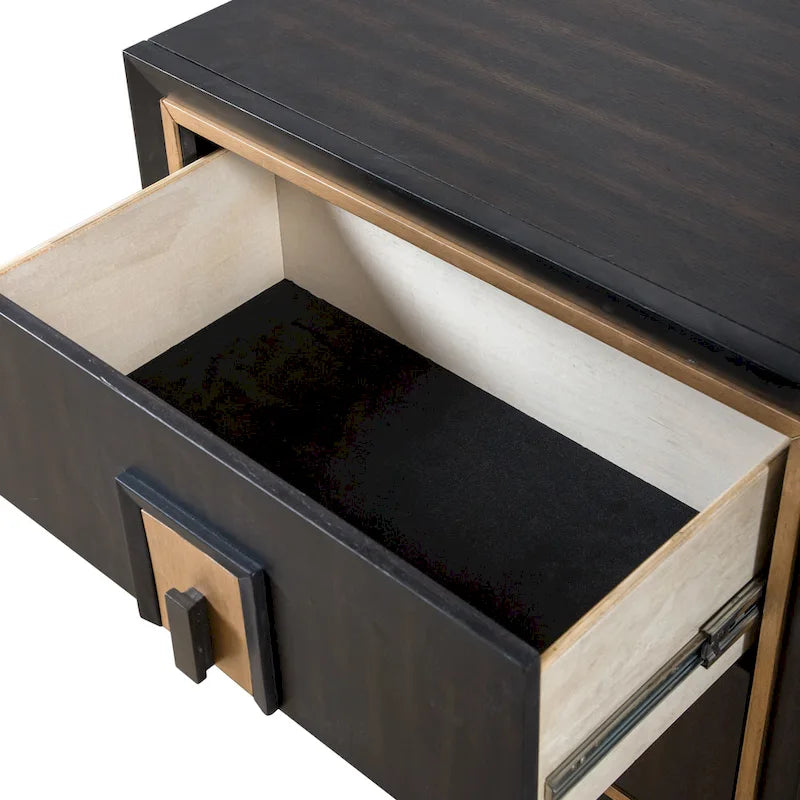 Table de chevet moderne à 2 tiroirs espresso et or