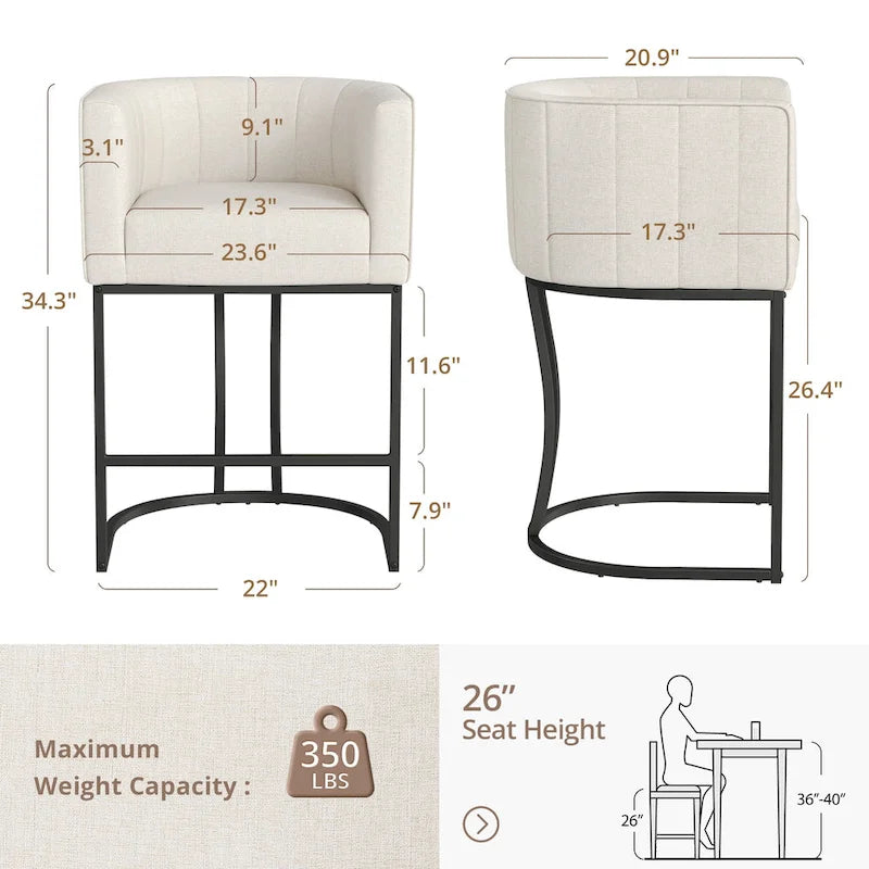 Tabourets de bar modernes de 66 cm avec cadre en métal, lot de 4