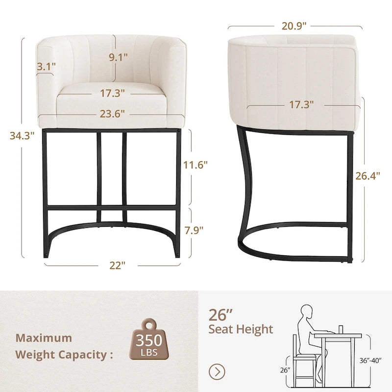 Tabourets de bar modernes de 66 cm avec cadre en métal, lot de 4