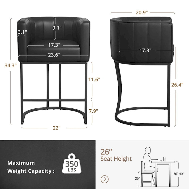 Tabourets de bar modernes de 66 cm avec cadre en métal, lot de 4