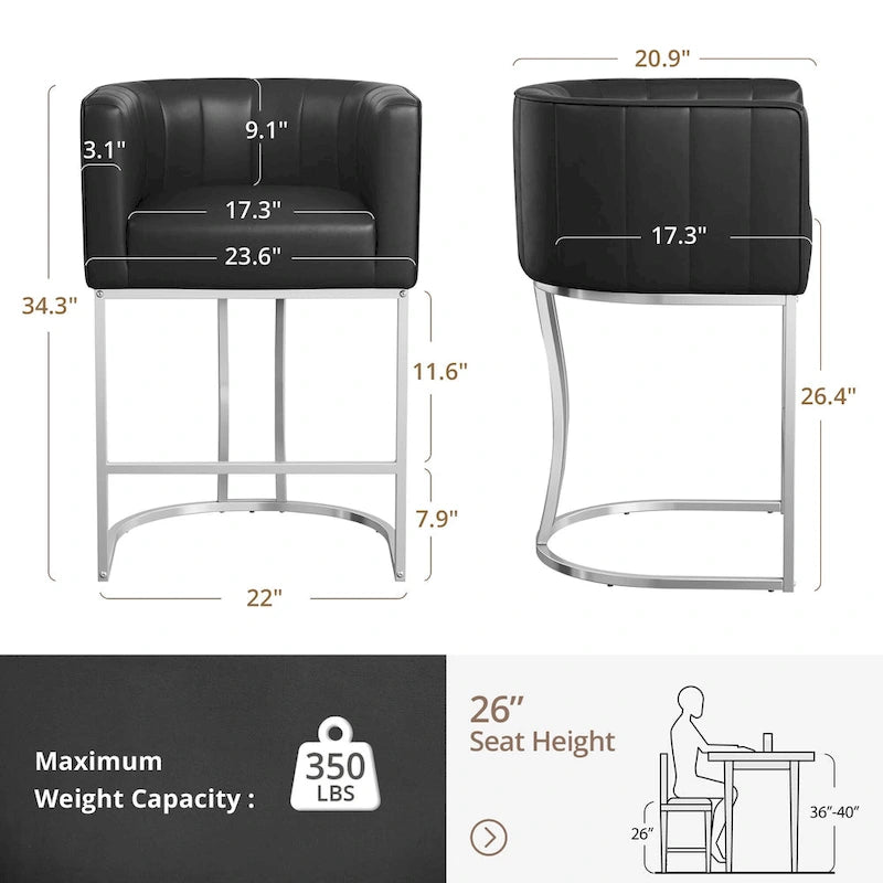 Tabourets de bar modernes de 66 cm avec cadre en métal, lot de 4