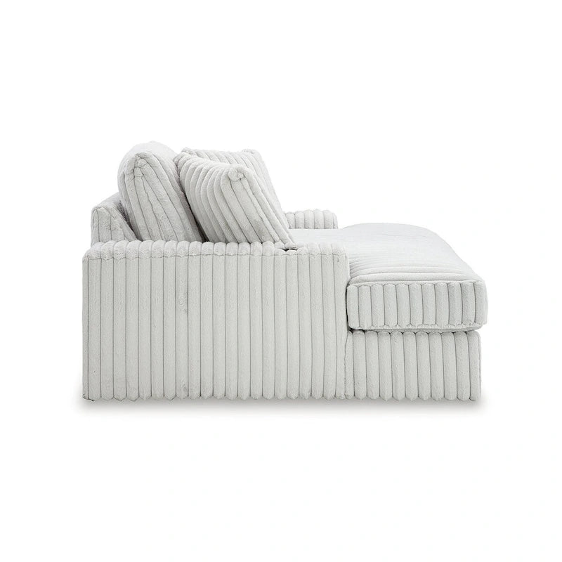 Grande méridienne avec port USB, porte-gobelets et coussins en plumes et fibres