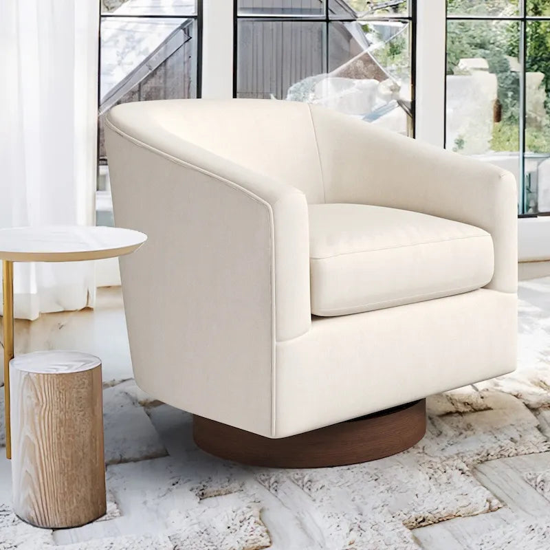 Fauteuil d'appoint pivotant Baril en tissu et base en bois