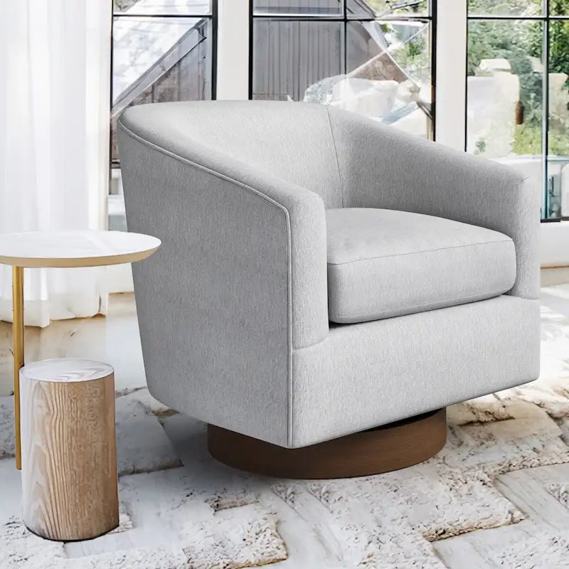 Fauteuil d'appoint pivotant Baril en tissu et base en bois