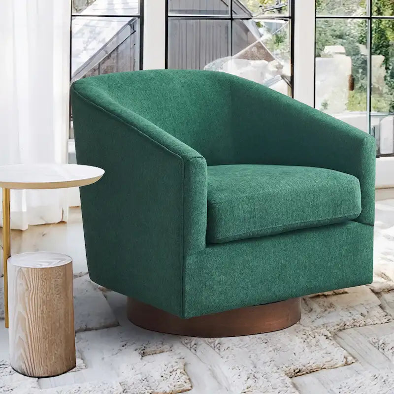 Fauteuil d'appoint pivotant Baril en tissu et base en bois